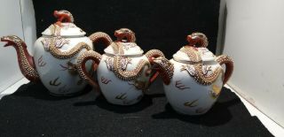 Japanese Dragon Tea Set Teapot Hot Water Pot Lidded Sugar Bowl Ornate Oriental