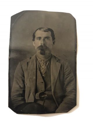 Tin Type Photo - 1860’s Civil War Era Photo - Image On Iron Sheeting - Rare