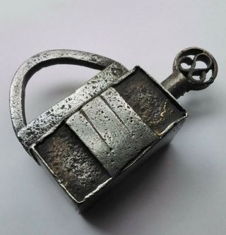 Antique & Vintage Period Metal Wrought Iron Padlock And Screw Key