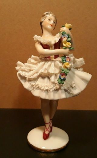 Germany Crown Figurine Lace Ballerina Delicate Porcelain 4.  5 "