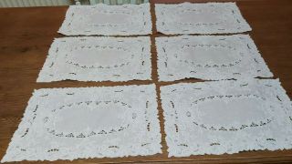Vintge Madeira Table Mats Set Hand Embroidery Linen Six Place Mats