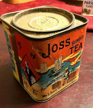 Rare Antique 1910 Joss Tea Tin Can Camden N.  J.  Scull Co.  15 Cents Sailboat