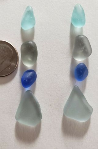 Sea Glass Rare Earring Pairs Deep Dark Gray Silver Cornflower Aqua Jq 2