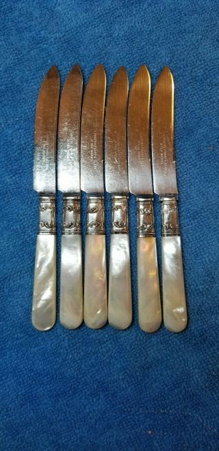 Antique Landers Frary & Clark Fruit Knives Sterling Silver Pearl Handle Set Of 6
