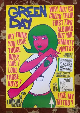 Green Day Kerplunk 39/smooth Rare Promotional Poster For First 2 Lps