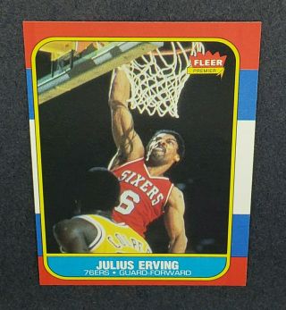 Rare Julius Erving " Dr.  J " 1986 Fleer 31 Philadelphia 76ers 100 Authentic