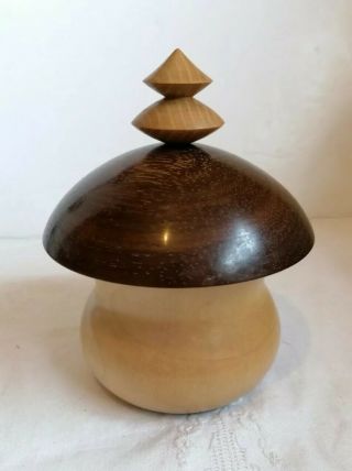 Unusual Hand Turned Wooden Box Lidded Bowl Lid Jar Artisan Crafts Wood Treen Pot