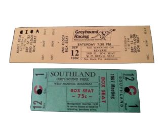 Rare 1992 Multnomah Kennel Club & 1987 Southland Greyhound Race Tickets
