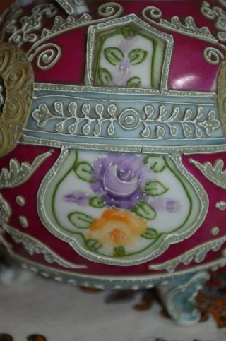 Gorgeous Rare Nippon 5 1/2 " Heavy Moriage Vase Floral Motif Mark 90