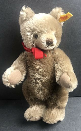 Vintage Steiff 0202/26original 9” Jointed Teddy Bear With A Red Bow Plush Rare