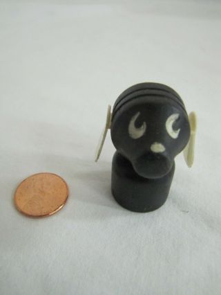Vintage Fisher Price Little People All Wood Black Dog W/ White Ears Straight 2