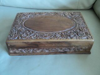 Vintage/ Antique Wooden Hand Carved Puzzle Locking Jewellery/ Game Box