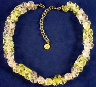 Rare & Minty Vtg Hobe Signed Yellow & Peach Lucite Flower Bead Beaded Necklace