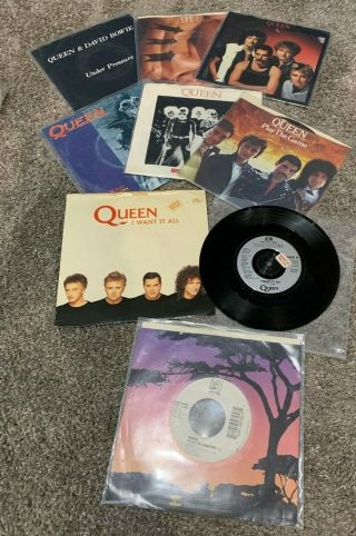 Queen Set Of Eight 7 " Singles 45 Ps Rare Under Pressure One Vision I Want It All