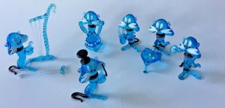 Murano Glass Cat Figurine Blue Glass Cats Orchestra Ooak Glass Band - - - - Rare - - -