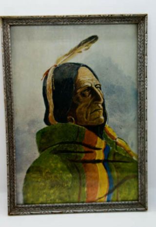 1902 Cm Russell Indian Chief & Blanket Lithograph Print Rare