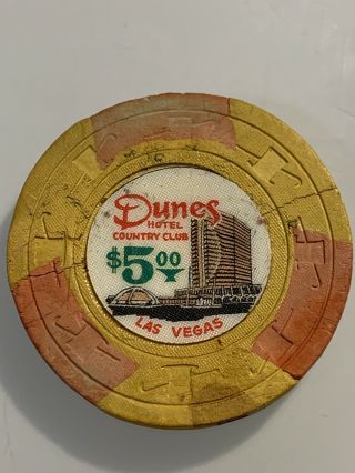 Rare Dunes Hotel Country Club $5 Repaired Missing 1 Inlay Las Vegas Nv