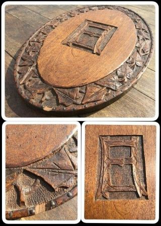 Victorian Hand Carved Oak Oval Wall Plaque - Monogrammed Antique Wall Hanging