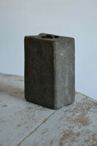 Antique Clock Weight,  Cast Iron 3.  8kg Rectangle,  Black 12x9x5.  5cm With Hook