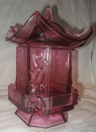 Indiana Glass Tiara Pagoda Komodo Dragon 3 Piece Lamp Or Candy Jar Rare Pink