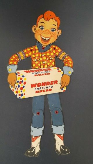 Rare Howdy Doody - Wonder Bread Cardboard Advertising Sign Jointed Puppet