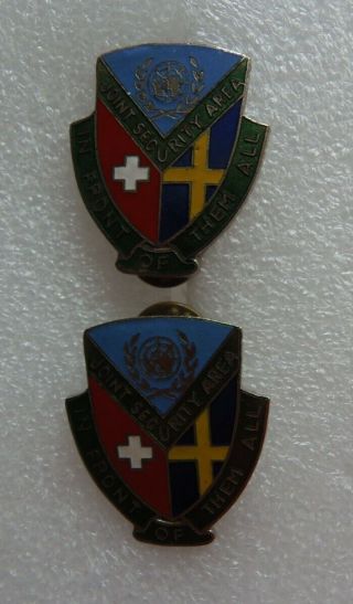 Rare Dmz Joint Security Area Swiss And Swedish Nnsc Insignia Pins