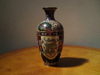 Antique Japanese Meiji Cloisonne Enamel On Copper Dragon Phoenix Vase