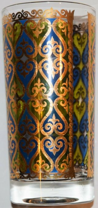 Rare Vintage Georges Briard Moroccan Gold,  Green & Blue Highball Tumbler Glass