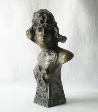 Art Nouveau Style Cleopatra Bust,  Sculpture.  Bronzed White Metal Clad.  French