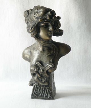 ART NOUVEAU STYLE CLEOPATRA BUST,  SCULPTURE.  BRONZED WHITE METAL CLAD.  FRENCH 2