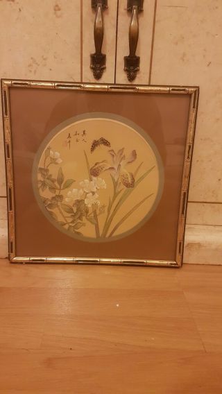 vintage chinese ink painting on silk floral framed painting 2