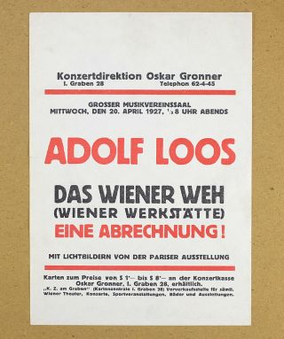 Rare Wiener Werkstätte Adolf Loos Poster Antique 1927 Vienna Austria