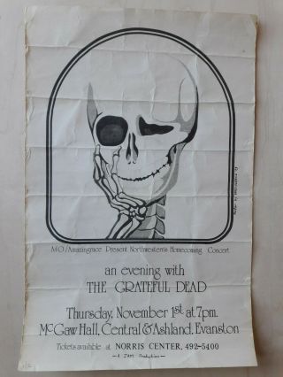 1st Print Concert Poster Grateful Dead Evanston,  Il 1973 Very Rare