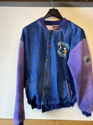 Charlotte Hornets Vintage 90s Rare Team Choice Denim Jean Jacket Coat Size Xxl