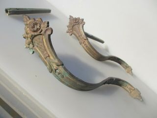 Victorian French Brass Curtain Pole Holder Bracket Mount Old Antique Floral