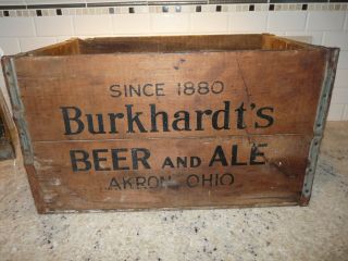 Rare Old Wood Beer Bottle Crate Burkhardts Beer & Ale Akron Ohio Antique Case