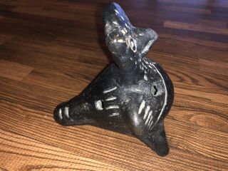 Antique Primitive Black Pottery Owl Ocarina Flute Whistle