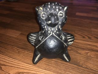 Antique Primitive Black Pottery Owl Ocarina Flute Whistle 2