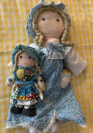 2 Vintage Holly Hobbie Cloth Dolls 6” & 13” Knickerbocker Dream Along Holly
