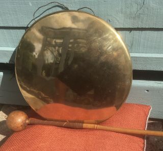 Heavy Vintage Brass Gong And Striker