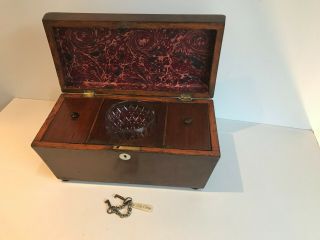 Antique Mahogany Tea Caddy Box With Lock And Two Keys