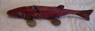 Vintage Ice Spearing Decoy 2/5/20p 6.  5 " Maroon Color