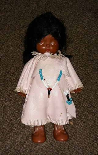 Vintage Vogue Ginny Suede Doll Indian Girl With Child Rattler / Open Close Eyes