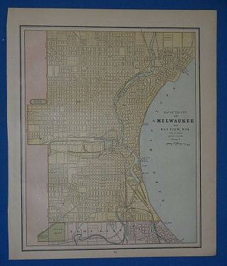 Vintage 1888 Milwaukee,  Wisconsin Map Old Antique Atlas Map 11119