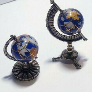 2 X Vintage Solid Silver Italian Made Miniatures Of Mini Globes Stamped.