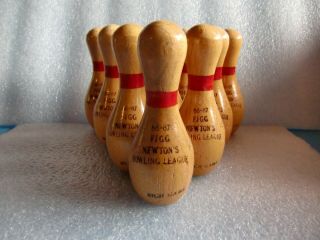 Vintage Bowling Game 10 Wood Pins Antique Toy