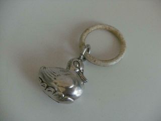 Vintage Silver Duck Baby Rattle Teether