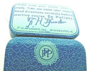 Antique Medicine - F.  H Pfunder Tablets Tin,  F.  H.  Pfunder Inc. ,  Historical.  ?