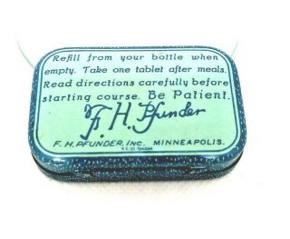 Antique medicine - F.  H Pfunder tablets tin,  F.  H.  Pfunder INC. ,  historical.  ? 3