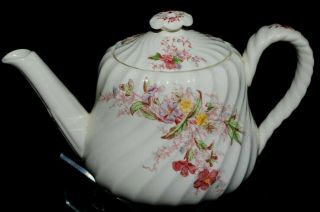 Rare Vintage 1927 Copeland Spode Fairy Dell England Teapot Floral Swirl Rim